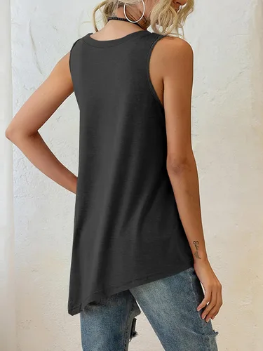 Miniatura 2 de LYANER Camiseta sin mangas de verano para mujer, cuello redondo, dobladillo asimétrico, sin mangas