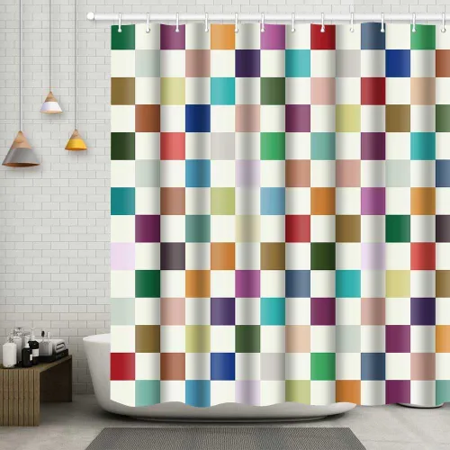 Miniatura 57 de Cortina de ducha a cuadros en blanco y negro, bonita cortina de ducha retro de tablero de ajedrez para decoración de baño, 72 x 72 pulgadas, cortina