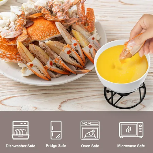 Miniatura 5 de Luvan 4 calentadores de mantequilla de 14.2 onzas para mariscos, derretidor de mantequilla con soportes y 20 velas de candelita, juego de calentador