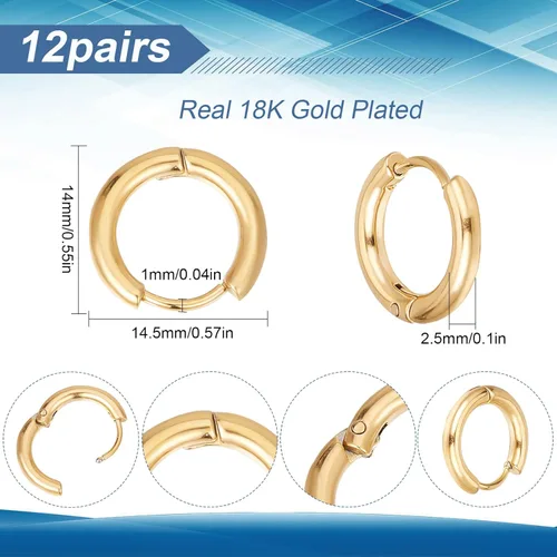 Miniatura 2 de SUNNYCLUE 1 caja de 24 aretes de aro chapados en oro de 18 quilates, ganchos para aretes de acero inoxidable, pequeños cartílagos, hallazgos