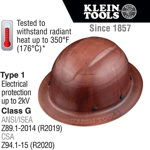 Miniatura 2 de Klein Tools 60452 - Casco duro, ala completa, clase G serie KONSTRUCT, banda que absorbe el sudor, almohadilla superior, color marrón