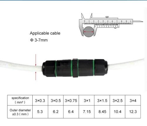 Miniatura 4 de Caja de conexiones de 3 pines al aire libre IP68 impermeable conector de cable eléctrico, caja de cable de alimentación externa adecuada para vallas