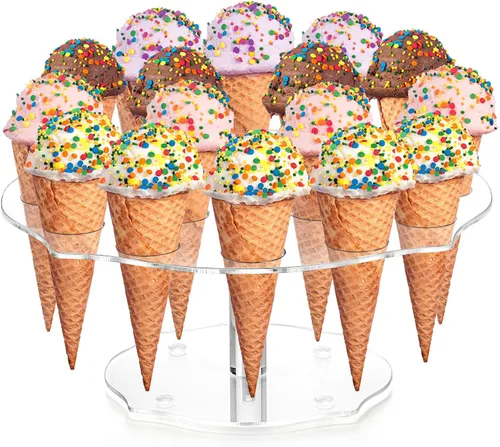 Miniatura 8 de yarlung Paquete de 2 soportes para cono de helado, soporte de exhibición de cono de gofre acrílico de 16 agujeros, estante transparente para sushi
