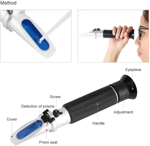 Miniatura 7 de Medidor refractómetro, profesional de mano de alcohol 0-80% prueba refractómetro probador hidrómetro con función de compensación automática