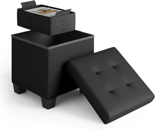 Miniatura 91 de Cubo otomano de almacenamiento con cubo pequeño, otomana cuadrada de 15 pulgadas con almacenamiento para sala de estar y dormitorio, reposapiés