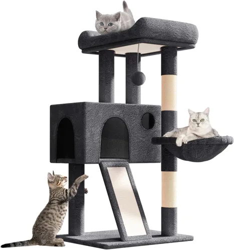 Miniatura 10 de Athena Collection Árbol pequeño para gatos, moderna torre de árbol para gatos de 34 pulgadas con poste rascador 2 plataforma de actividades