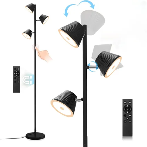 Lámpara de pie LED de árbol de 42 W, 4200 lúmenes, lámparas de pie súper brillantes para sala de estar con control remoto y táctil, 3 luces Negro