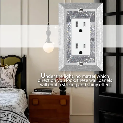 Miniatura 4 de Placas de pared con diamantes de imitación brillantes, cubierta de interruptor de luz de grano de madera de imitación, cubierta decorativa de salida
