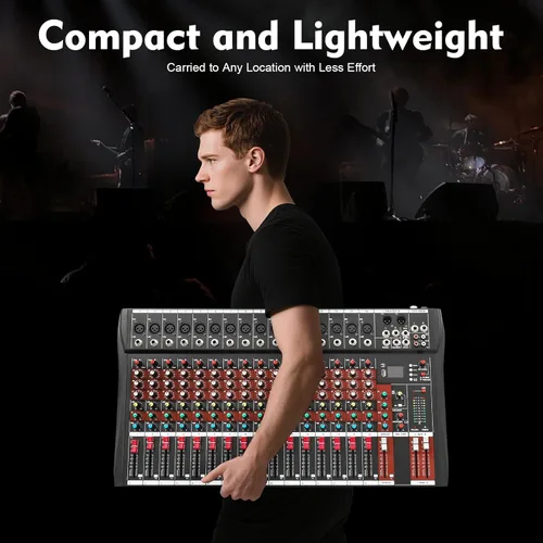 Miniatura 8 de Mezclador de audio de 16 canales, consola de mezcla de tablero de sonido, mezclador de sonido DJ con USB y Bluetooth, mezclador de audio de estudio