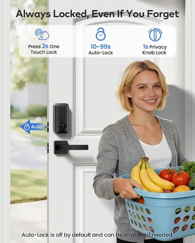 Miniatura 4 de TEEHO TK001H - Cerradura de puerta de entrada sin llave con asa, cerradura electrónica con teclado con código, cerraduras inteligentes para puerta