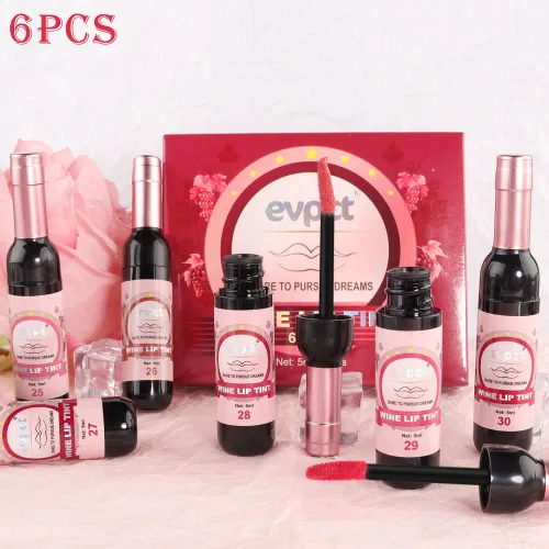 Miniatura 7 de evpct Tinte de Labios Mancha de Vino Juego de 6 Colores de Larga Duración Impermeable, Rosa cálido neutro Marrón nude Arándano profundo Malva rosa