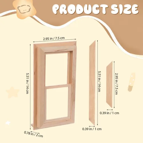 Miniatura 2 de Toyvian Ventana de madera para casa de muñecas, 1: 12 escala de casa de muñecas, mini marco de ventana, muebles de madera en miniatura