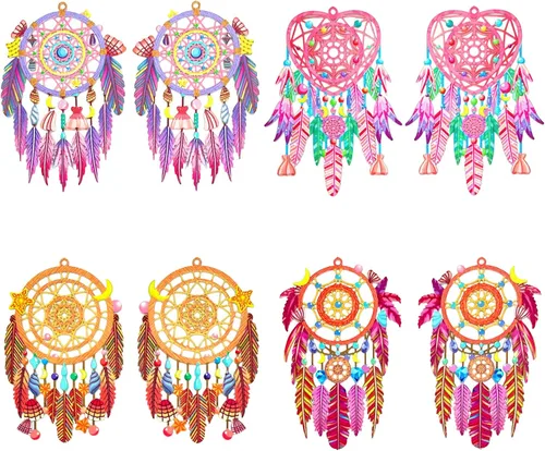 16 dijes coloridos de atrapasueños multicolor huecos de filigrana para aretes, marcapáginas de joyería, accesorios de decoración para colgar