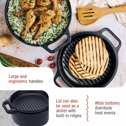 Miniatura 2 de Victoria Cocina combinada de hierro fundido de 6 cuartos de galón, horno holandés combinado y sartén, fabricado en Colombia, juego de 2 piezas