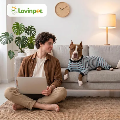 Miniatura 7 de LovinPet Pijama grande para perro, camisa de algodón multicolor a rayas, para dejar de caer, pijamas para mascotas, ropa de bulldog francés, ropa
