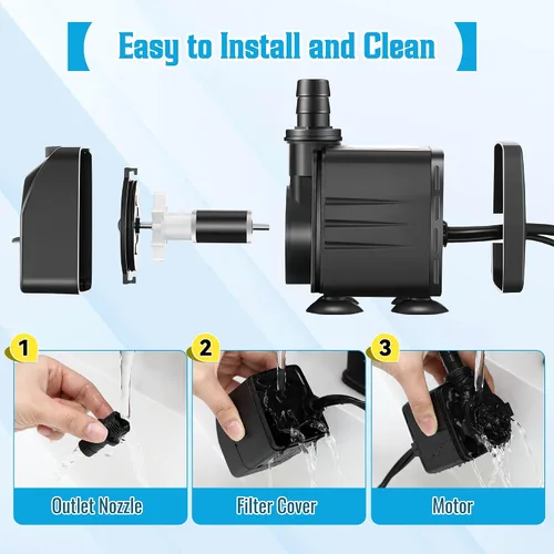 Miniatura 6 de Bomba sumergible de fuente de 16 W 1000 l/h con luces, elevación de 8.86 pies, bomba de fuente ultra silenciosa con 3 boquillas para jardines al
