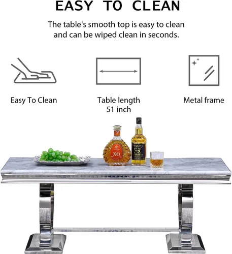 Miniatura 10 de Asday Mesa de centro plateada, mesa rectangular gris para sala de estar con base en U de metal espejo plateado, mesa de centro para sala de estar