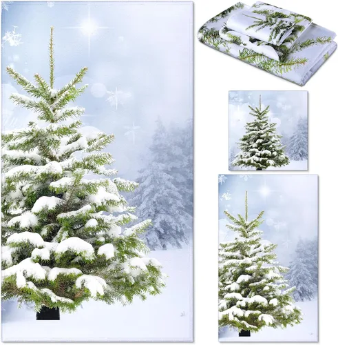 Miniatura 31 de Preboun Juego de 3 toallas de baño navideñas de gnomo, toallas de mano con árbol de Navidad, toallas de baño con copos de nieve de invierno, toallas