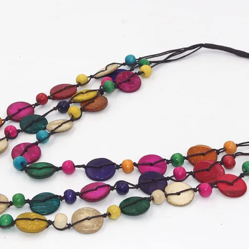 Miniatura 5 de COLORFUL BLING Ethnic African Wood Bead Statement Pendant Collar Layered Long Strand Chunky Coconut Shell Geometric Choker Bib Necklace Bohemian