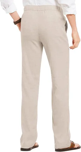 Miniatura 2 de COOFANDY Pantalones casuales de lino para hombre con cintura elástica y cordón para playa