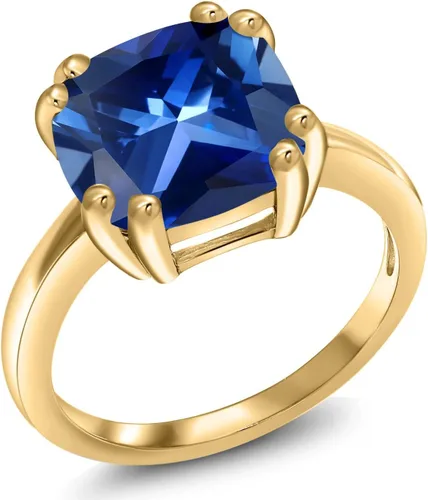 Miniatura 14 de Gem Stone King 3-5 Cttw Gemstone Birthstone Double Prong Solitaire Ring for Women 18K Yellow Gold Plated Silver Cushion 10MM Anniversary