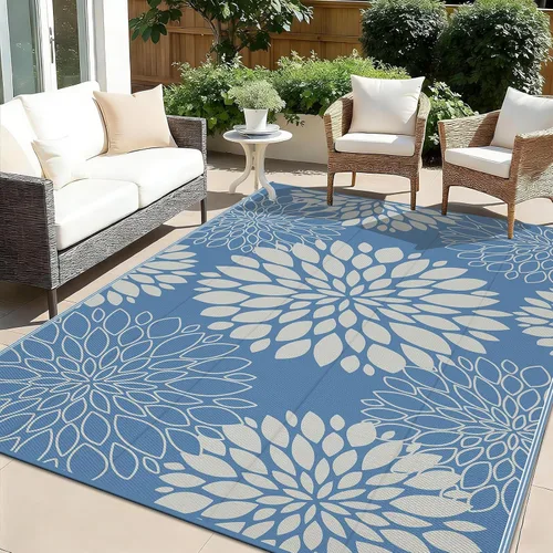 Miniatura 19 de Ileading Alfombra impermeable para exteriores de 5 x 8 pies, reversible, de paja de plástico, portátil, para interiores y exteriores, caravana