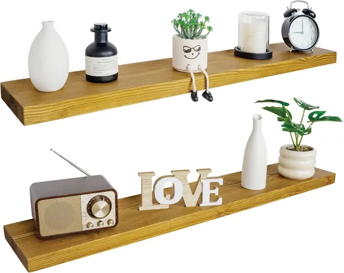 Miniatura 14 de BGMG Estantes flotantes de madera de 12 pulgadas, estantes flotantes negros, estantes de pared de madera maciza para baño, sala de estar