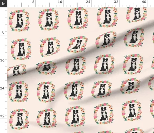 Miniatura 2 de Spoonflower Fabric - Inch Border Collie Black White Wreath Florals Dog Floral Dogs Collies Printed on Chiffon Fabric Fat Quarter - Sewing Fashion