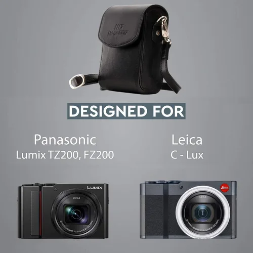 Miniatura 5 de MegaGear Panasonic Lumix DC-ZS200, TZ200, Leica C-Lux - Funda de piel para cámara con correa, color negro