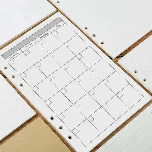 Miniatura 4 de Papel de repuesto para planificador mensual A6, sin fecha, 6 agujeros perforados, papel de relleno para oficina universitaria, 100gsm, 135 hojas/270