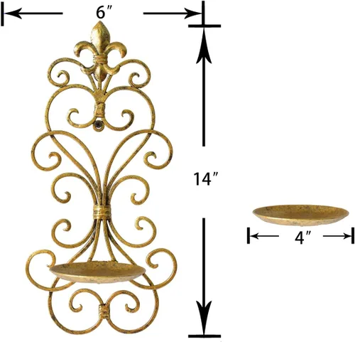 Miniatura 2 de Juego de 2 candelabros de pared, decoración de pared de metal, candelabros para colgar en la pared, para sala de estar, comedor (dorado)