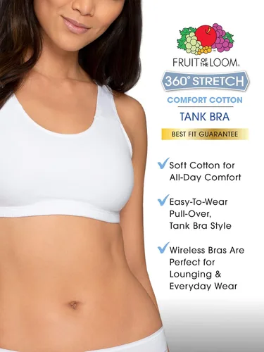 Miniatura 3 de Fruit of the Loom - Brasier de algodón para mujer, estilo camiseta sin mangas, máxima comodidad y ajuste transpirable