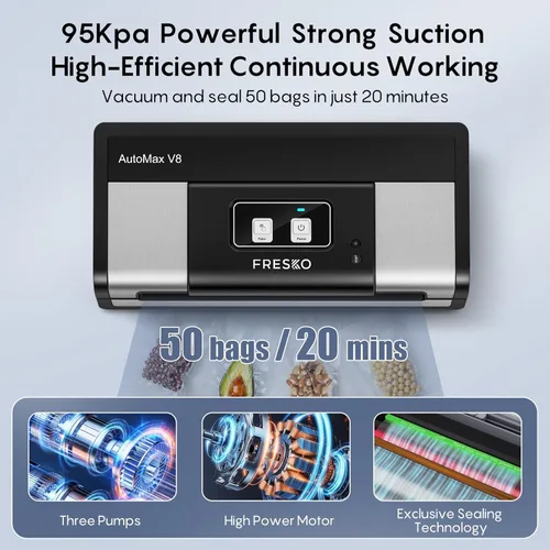 Miniatura 6 de Sellador al vacío totalmente automático, potente máquina selladora al vacío de alimentos de 95 Kpa, detección automática de seco y húmedo Cortador
