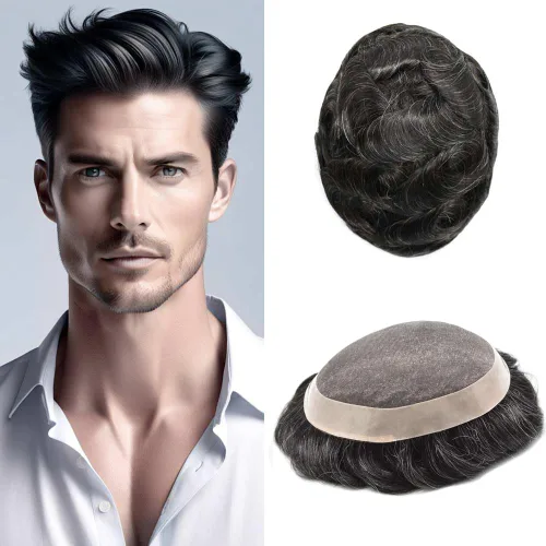 Miniatura 91 de Mens Toupee Hair Piece For Men Fine Mono Men Hair System Toupee For Men Hair Piece Real Human Hair System For Men Protesis Capilar Para Hombre 6x9
