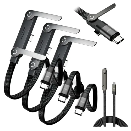 Miniatura 8 de Cable de carga rápida trenzado de 240 W con soporte para teléfono integrado, cable USB-C plegable duradero de 90 grados, cable USB C de ángulo