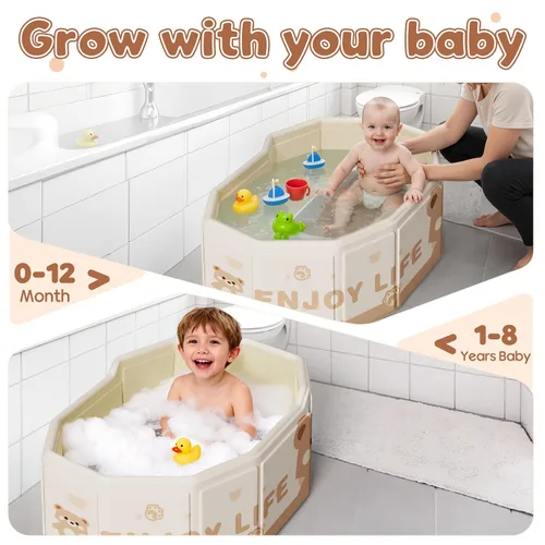 Miniatura 4 de Bañera plegable para bebé, bañera plegable para bebés de 3M-8 años, bañera portátil de viaje para bebé con base antideslizante, bañera plegable