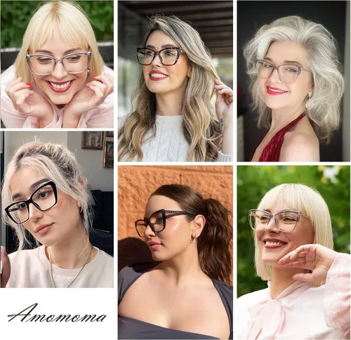 Miniatura 2 de AMOMOMA Trendy TR90 Gafas de Lectura Grandes con Filtro de Luz Azul para Mujeres, Elegantes Gafas Cuadradas Tipo Ojo de Gato AM6031 C1.negro+c3.gris