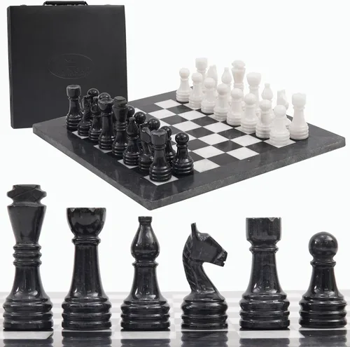 Radicaln Juego de ajedrez de mármol de 15 pulgadas, blanco y negro con caja de almacenamiento, juegos de mesa clásicos hechos a mano para adultos,