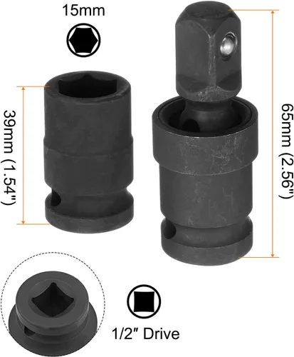 Miniatura 2 de HARFINGTON Zócalo poco profundo de impacto de 0.591 in de acero CR-MO con adaptador de enchufe giratorio universal de 360 grados
