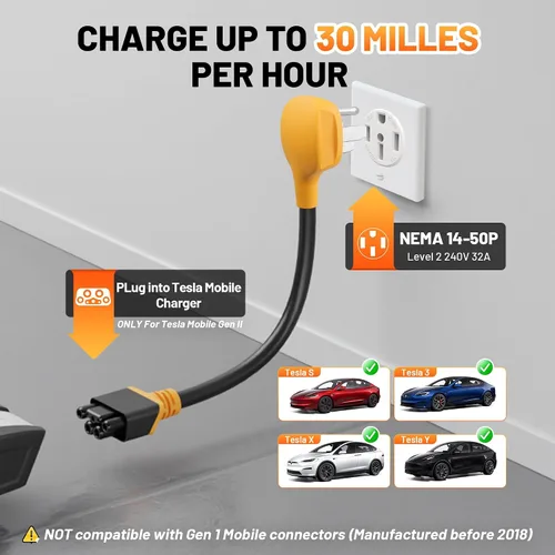 Miniatura 5 de MECMO Adaptador NEMA 14-50 para cargador móvil Tesla Gen 2, adaptador inteligente 14-50P, conector móvil Gen II, enchufe de soldador de 3 clavijas