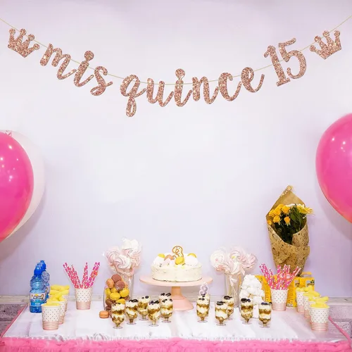 Miniatura 3 de Cartel de membrillo Mis 15, decoraciones para fiesta de cumpleaños de 15 años, pancarta de quince signos, decoraciones de fiesta de cumpleaños 15