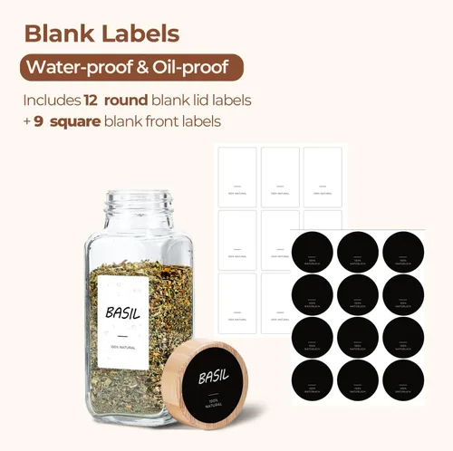 Miniatura 2 de ComSaf 8 oz 6 piezas de tarros de especias de vidrio con etiqueta, recipientes de especias vacíos con tapas de bambú, recipientes de condimento