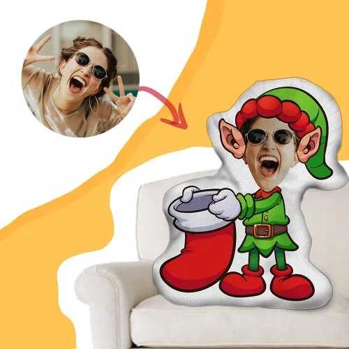 Miniatura 2 de Almohada divertida con foto personalizada, lindas almohadas de personaje de elfo con propia cara, almohada con forma personalizada, felpa suave