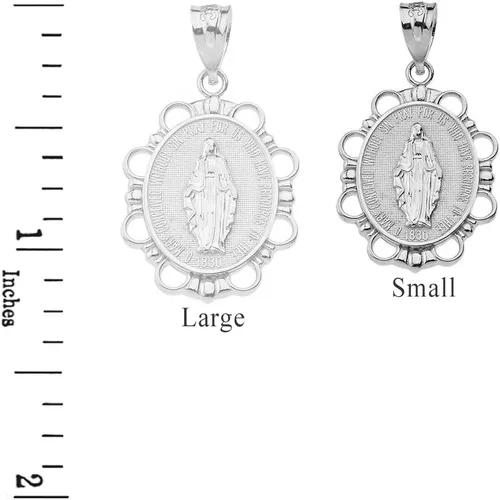 Miniatura 2 de Religious Jewelry - Collar con colgante de plata de ley 925 con medalla milagrosa de la Virgen María (pequeño)