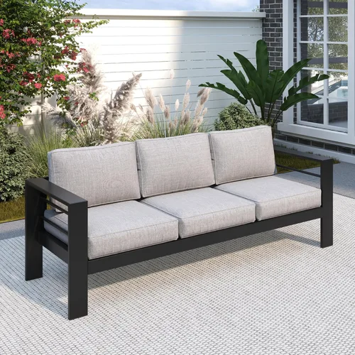 Miniatura 20 de Solaste Aluminum Patio Sofa with Coffee Table,3 PCS Patio Furniture Set with Cushions, All-Weather Outdoor Sofa for Balcony, Deck, Backyard, Porch