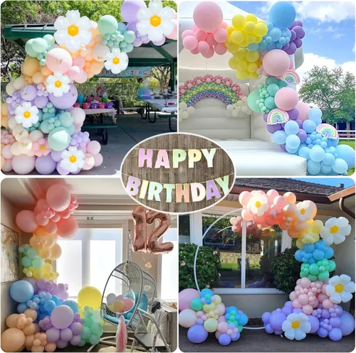 Miniatura 6 de Daisy Kit de Guirnalda de Globos de 219 Piezas con Globo Número 3, Pancarta, Decoración para Pastel, Decoraciones de Fiesta de Cumpleaños Arcoíris