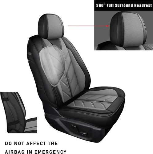 Miniatura 2 de Fundas de asiento de piel sintética de lichi de alta calidad compatibles con Ford F-150 2009-2025, protector de cojín grueso sin laterales