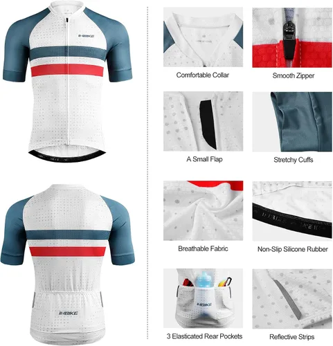 Miniatura 7 de INBIKE Maillot de ciclismo para hombre, 3 bolsillos traseros, absorbe la humedad, manga corta, secado rápido, reflectante, camisas de ciclismo