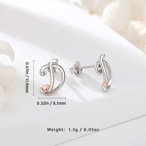 Miniatura 6 de CELESTIA 925 Sterling Silver Initial Earrings 26 Letter with Rose Gold Heart Earrings Studs