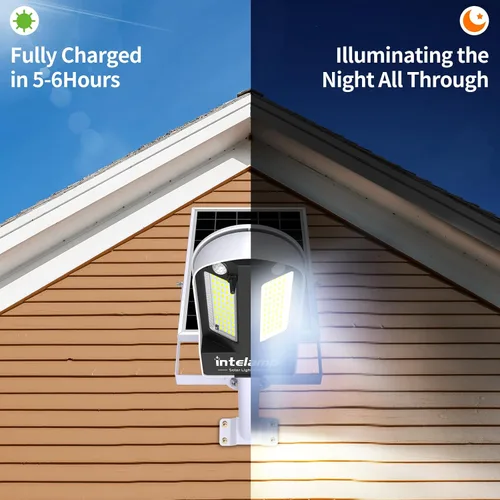 Miniatura 4 de Luces de calle solares intelamp para exteriores, impermeables, 3000LM, 12500mAh, iluminación de seguridad con inundación, sensores de movimiento PIR